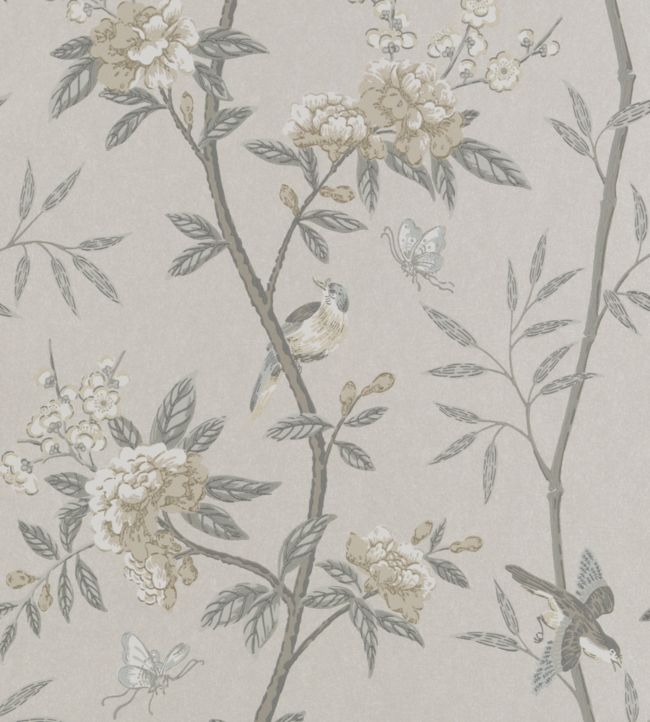 Peony & Blossom Wallpaper by GP & J Baker in Dove/Silver | Jane Clayton