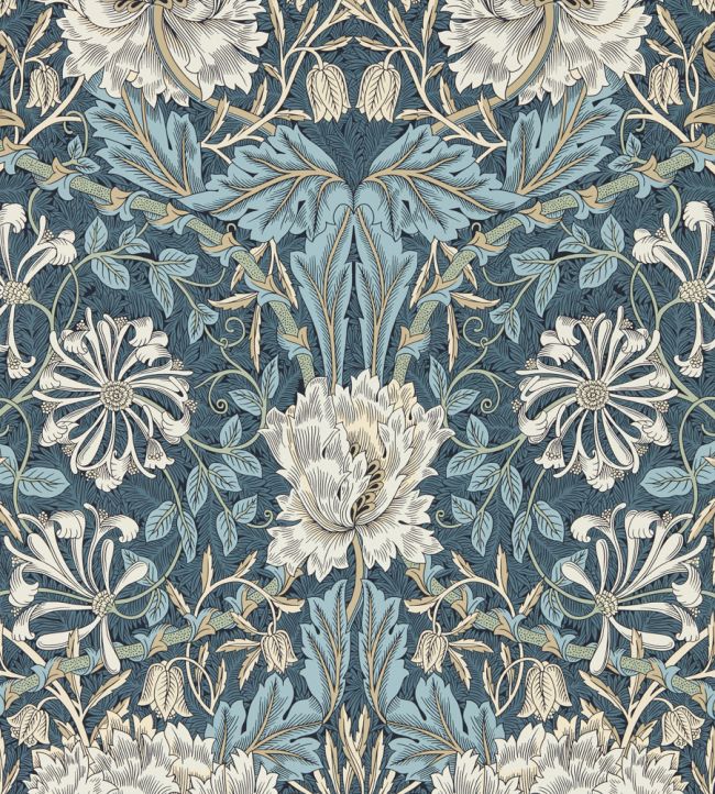 Honeysuckle & Tulip Wallpaper In Woad Thyme By Morris & Co 