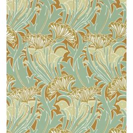 Laceflower Wallpaper in Tobacco/Pistachio by Morris & Co | Jane Clayton