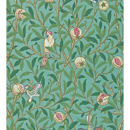 Bird & Pomegranate Wallpaper in Turquoise/Coral by Morris & Co | Jane ...