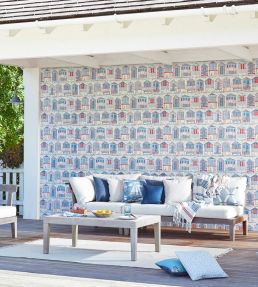 Beach Huts Wallpaper In Marine By Sanderson | Jane Clayton